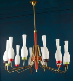 Lustre original en laiton et verre de Murano Attr. à Stilnovo Italie, années 1950