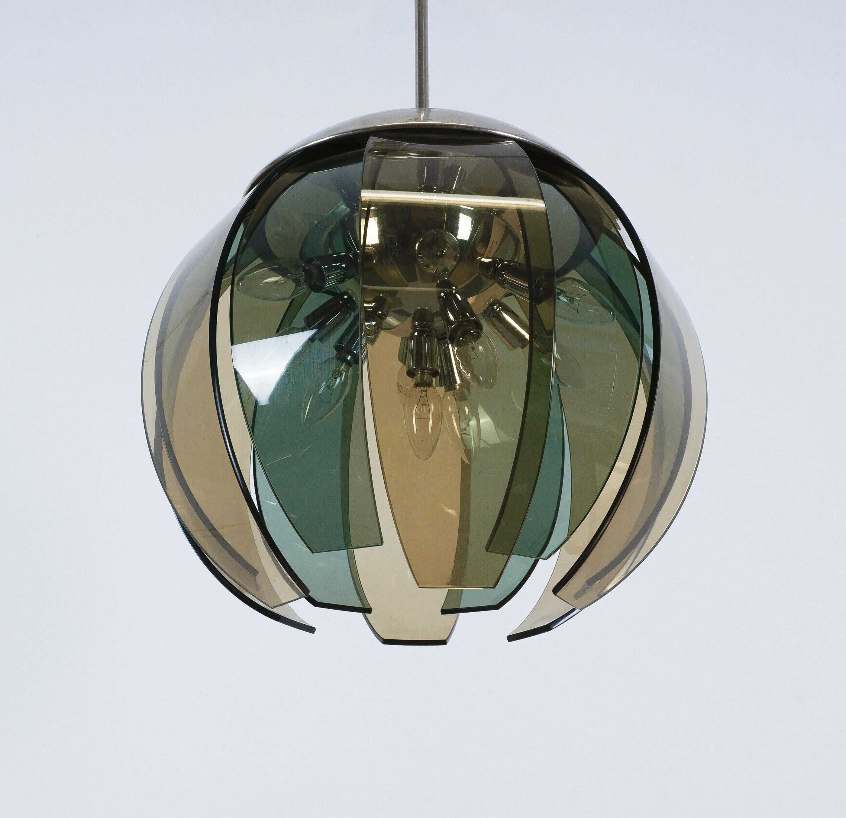 Tinto Lampadario a petali in vetro colorato originale Stilnovo, Italia, 1950 in vendita
