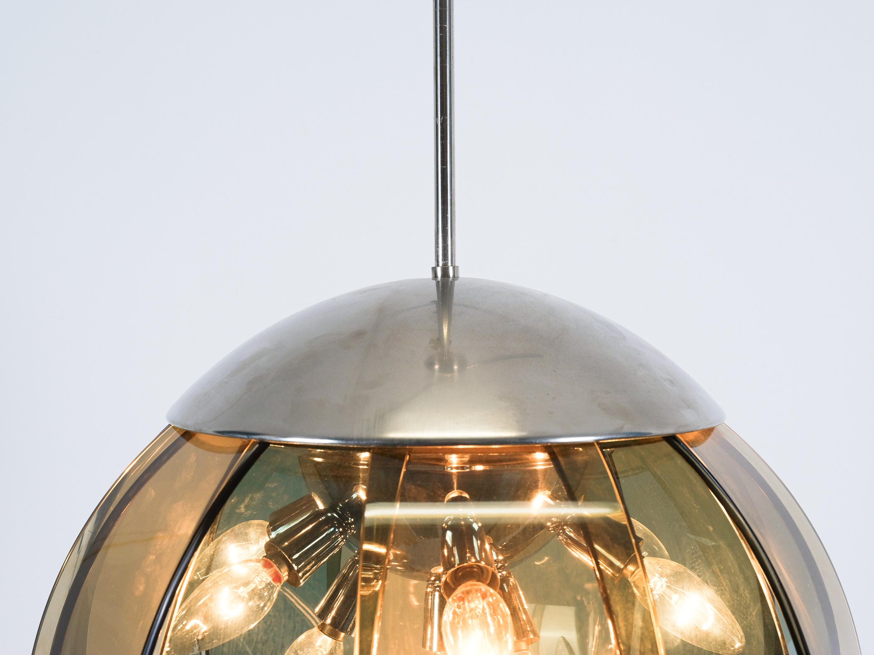 Ottone Lampadario a petali in vetro colorato originale Stilnovo, Italia, 1950 in vendita
