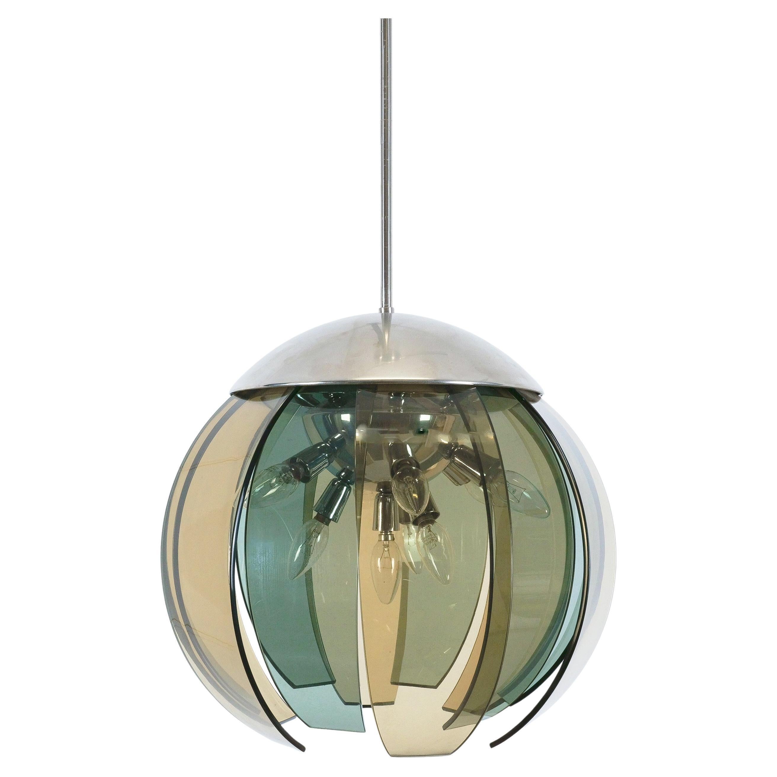 Lampadario a petali in vetro colorato originale Stilnovo, Italia, 1950 in vendita
