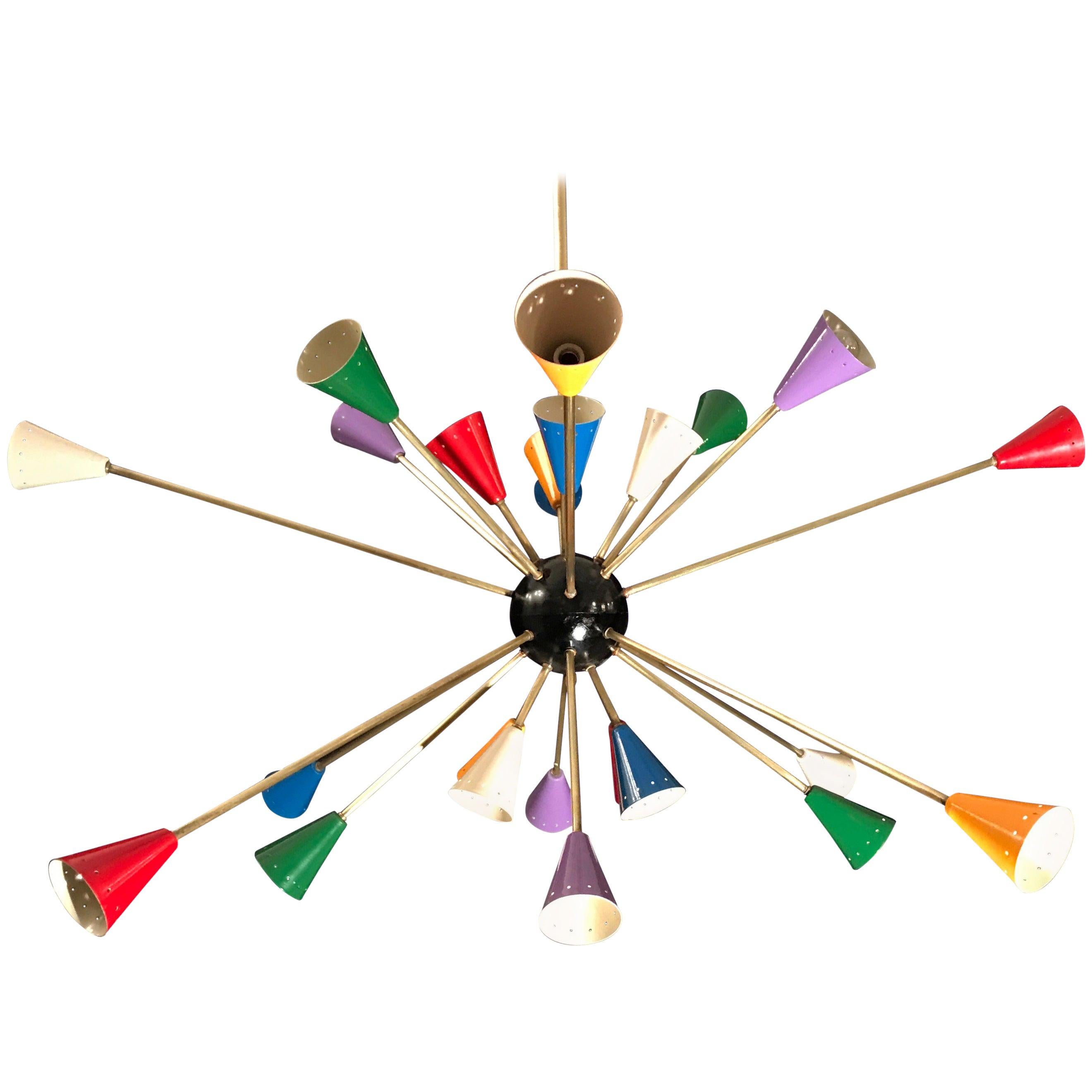 Stilnovo Original Multi-Color Sputnik Chandelier Midcentury Italian Design