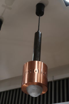 Stilnovo, Pair of Copper, Metal and Glass Midcentury pendants, Mod. 1123, 1950