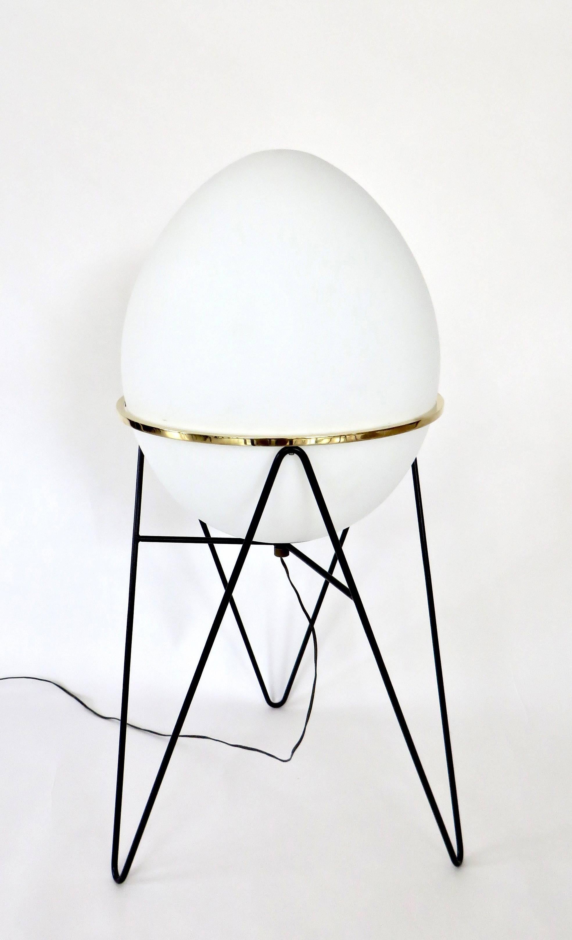 Enameled Stilnovo Pair of Egg or Novo Opaque Glass and Iron Frame Floor Lamps