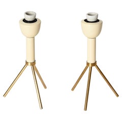 Stilnovo Pair of Italian Table Lamps in Brass and Ivory Metal, Italy 1950s