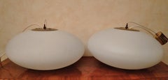 Stilnovo Pair of Large Oval Opaline Glass Pendants, 1104 Model, Italy, 1950s