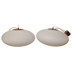 Stilnovo Pair of Large Oval Opaline Glass Pendants, 1104 Model, Italy, 1950s