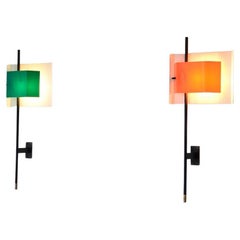 Stilnovo pair of large wall lights in metal with colored perplex fan
