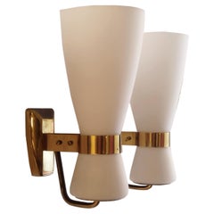 Stilnovo Pair of Model.2118 Brass and Glass Wall Lamps, Italy 1950s