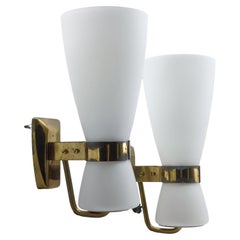 Stilnovo Pair of Model.2118 Brass and Glass Wall Lamps, Italy 1950s