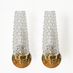 Stilnovo Pair of Murano Glass and Brass Sconces, Italy 1950s