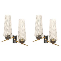 Stilnovo Pair of Murano Glass and Brass Sconces, Italy 1950s
