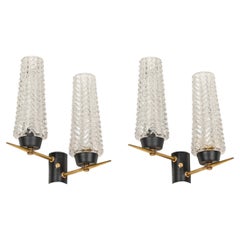 Stilnovo Pair of Murano Glass and Brass Sconces, Italy 1950s