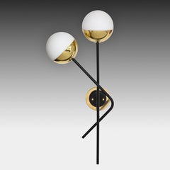Stilnovo Pair of Modernist Brass and Opaque Glass Sconces