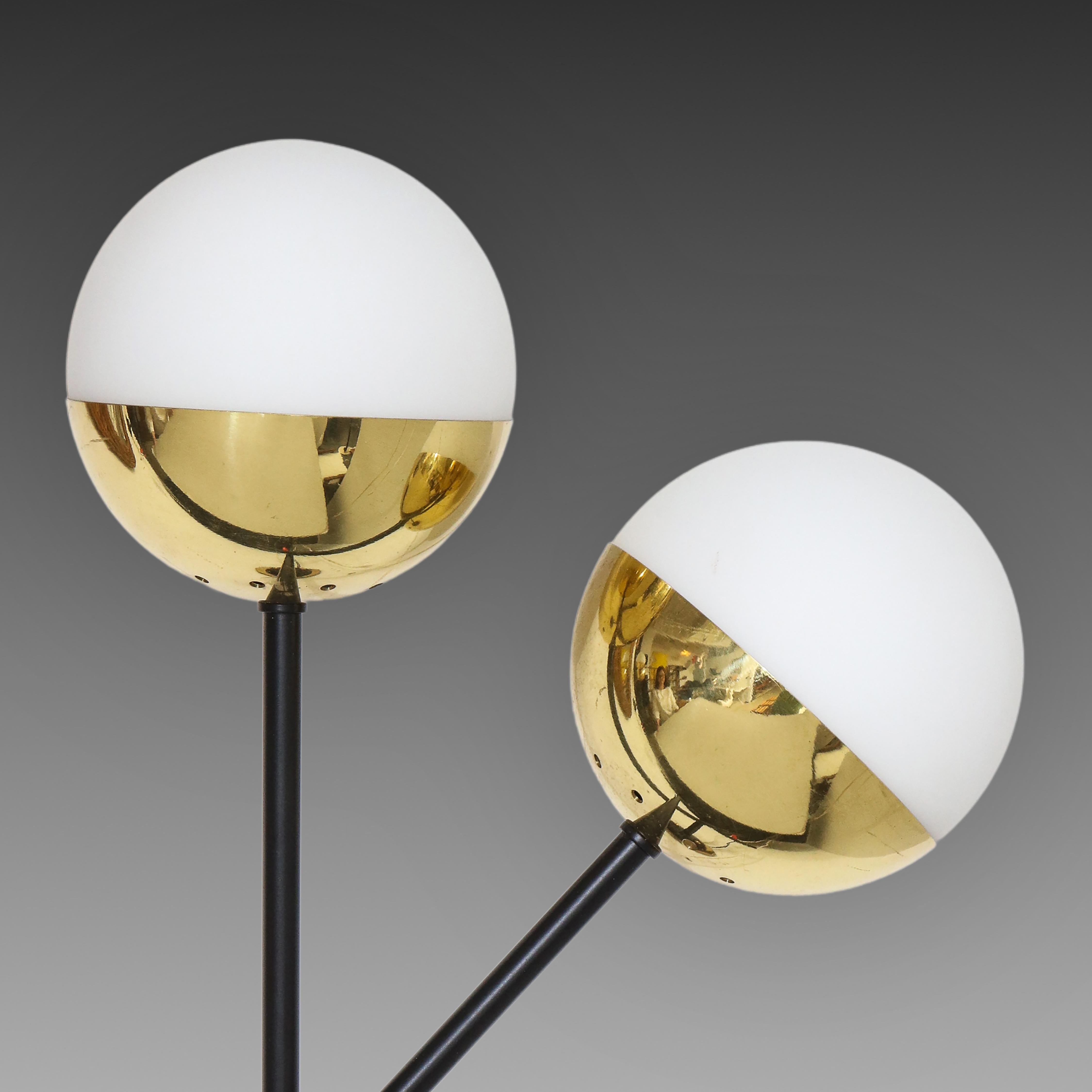 Stilnovo Pair of Modernist Brass and Opaque Glass Sconces In Good Condition For Sale In New York, NY