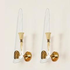 Stilnovo Pair of Sconces in Glass and Brass and Cream Metal, Italy, 1950s