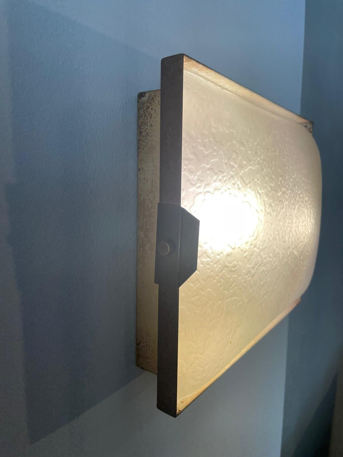 Mid-Century Modern Stilnovo Pair of Rectangular Wall Lamp Lacquered Metal Glass, Italy, 1950s