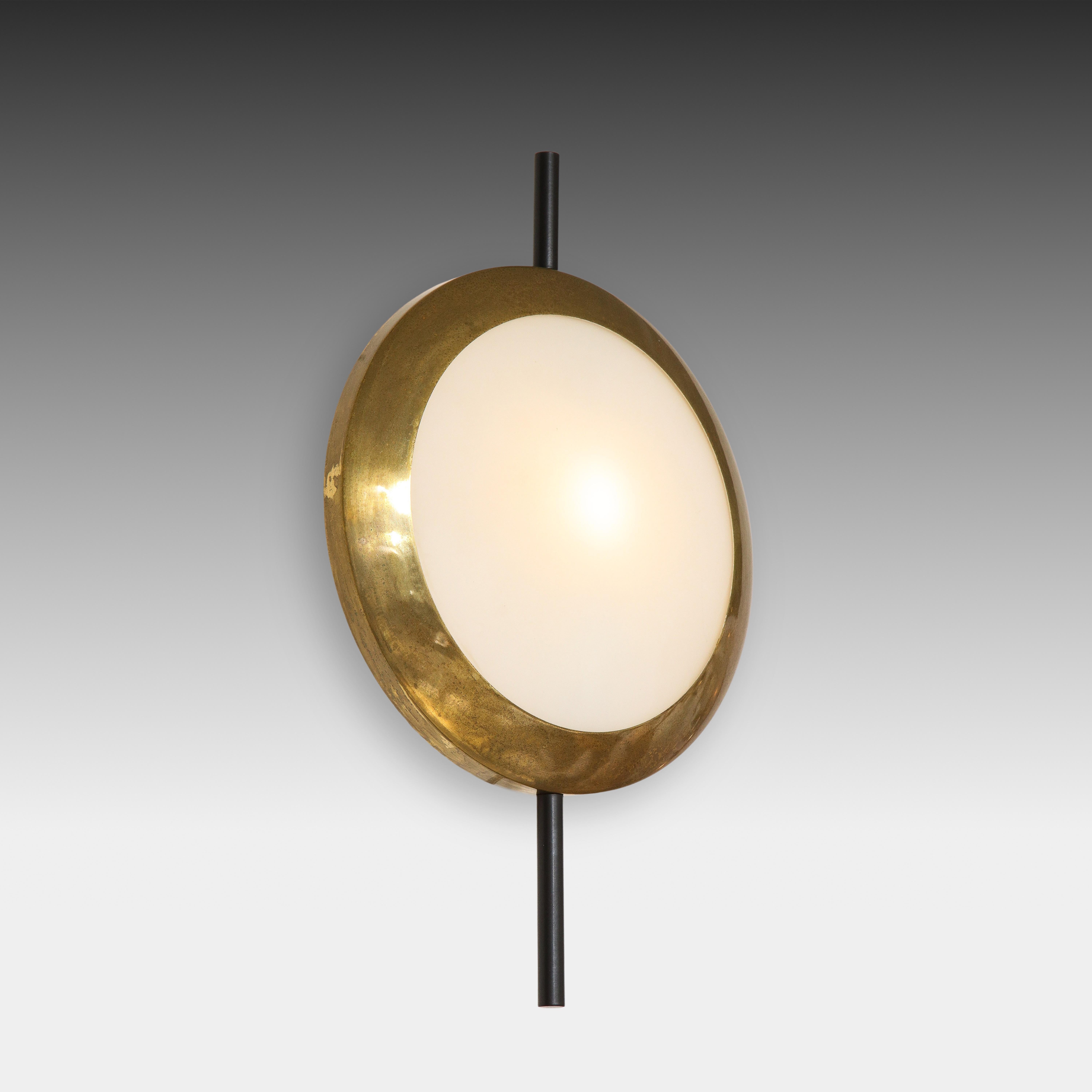 Stilnovo Rare Pairs of Sconces in Brass and Opaline Glass, Italy, 1950s In Good Condition In New York, NY