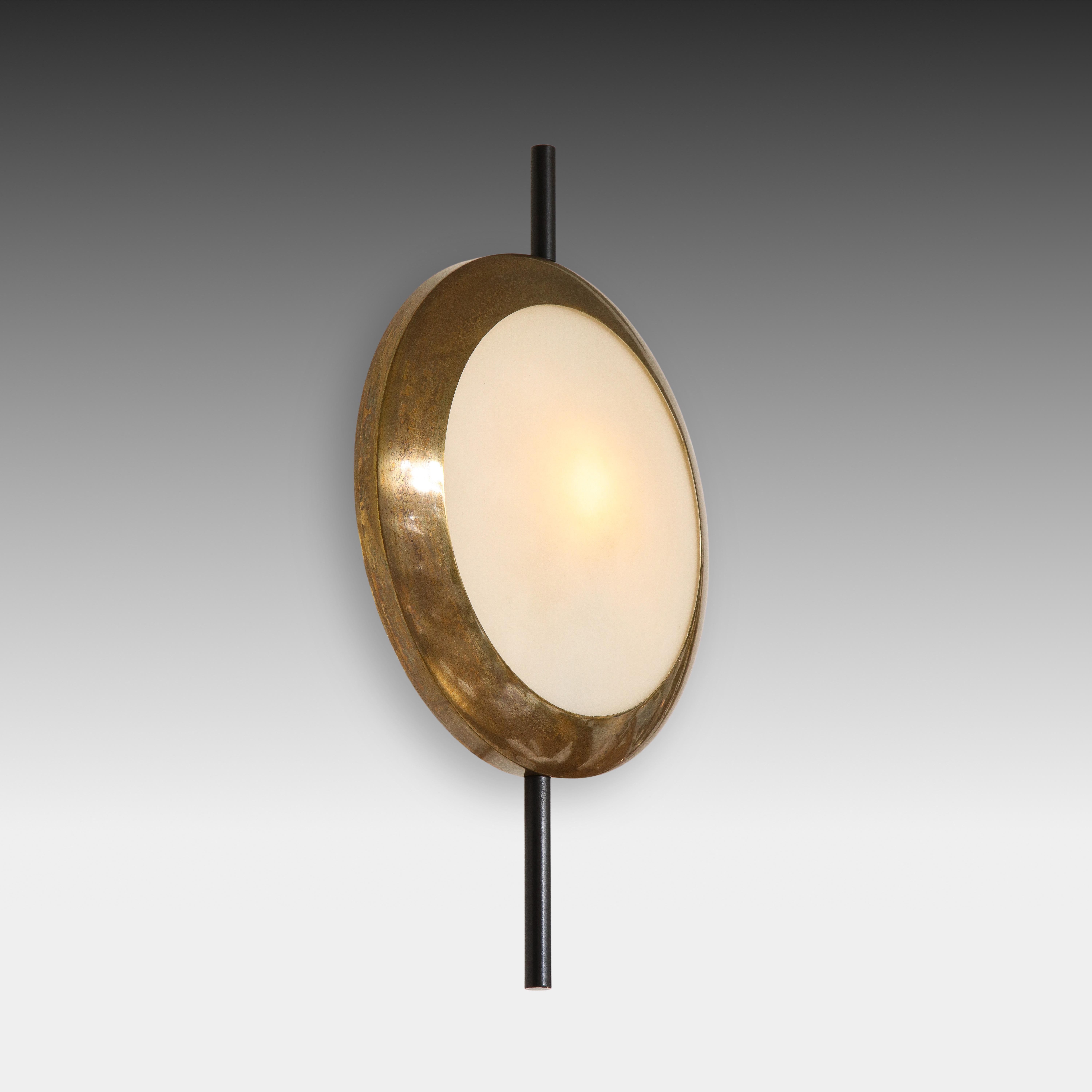 Mid-20th Century Stilnovo Rare Pairs of Sconces in Brass and Opaline Glass, Italy, 1950s