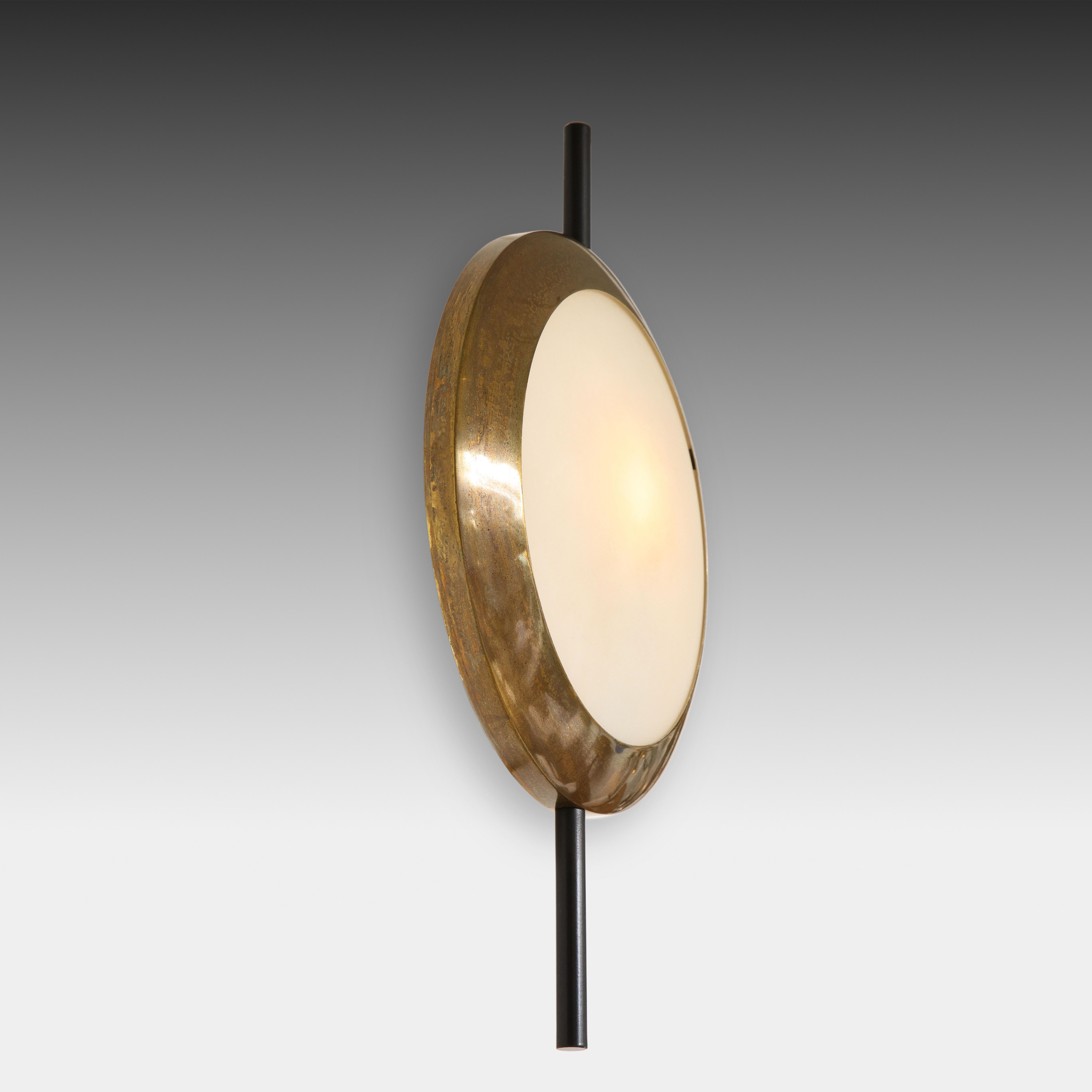 Stilnovo Rare Pairs of Sconces in Brass and Opaline Glass, Italy, 1950s 1
