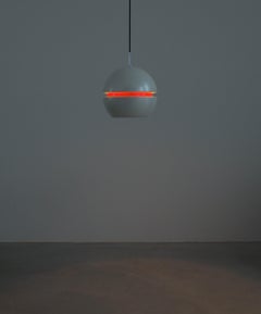 Stilnovo Pearl White Red Globe Pendant Lamp, circa 1965