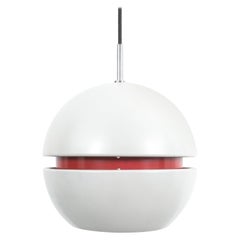 Stilnovo Pearl White Red Globe Pendant Lamp, circa 1965