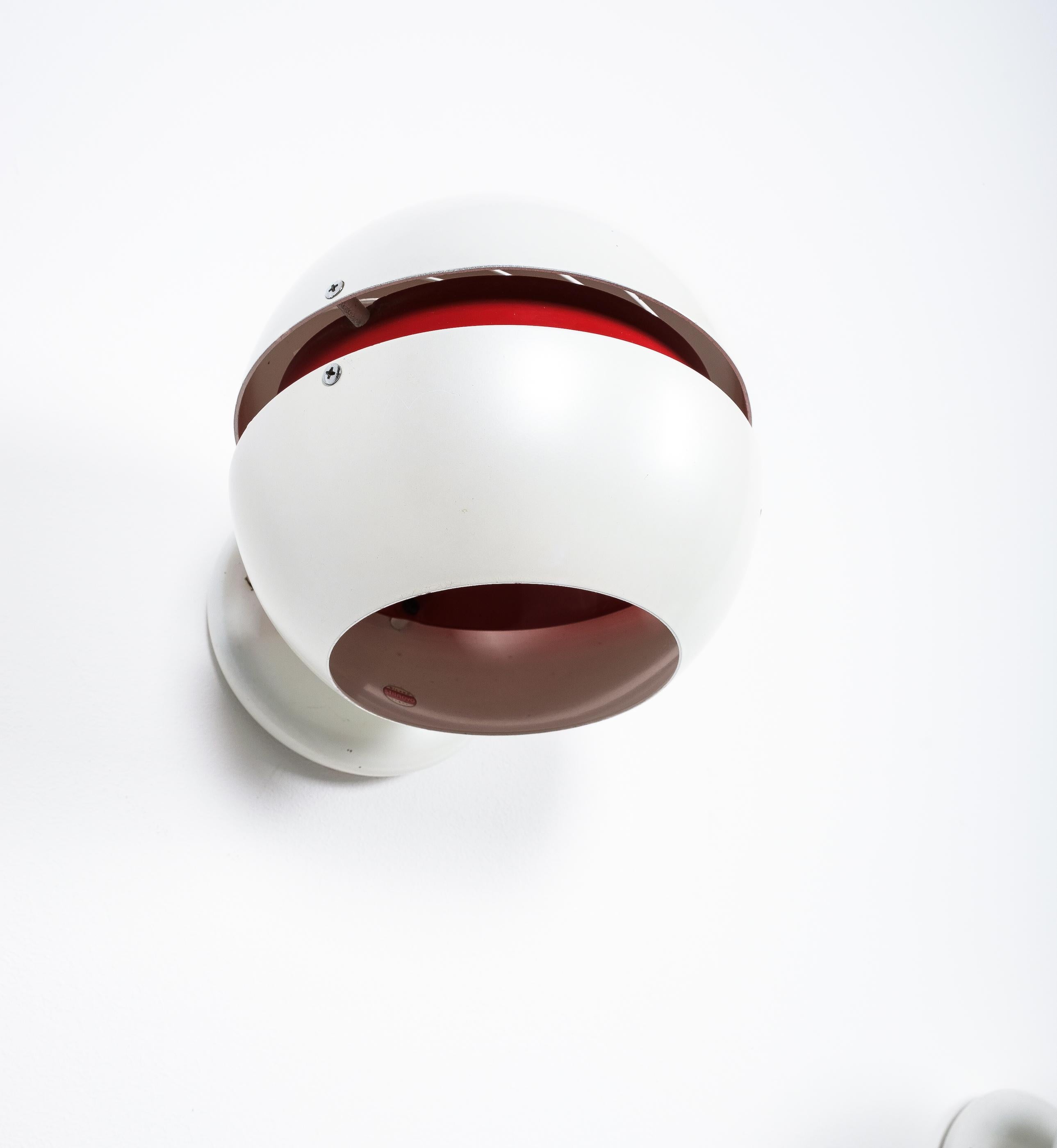 Stilnovo Pearl White Red Globe Sconces, Mid Century For Sale 5