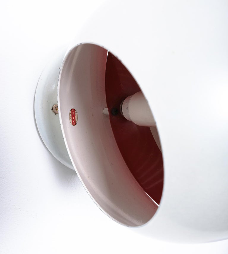Stilnovo Pearl White Red Globe Sconces, Mid Century For Sale 1