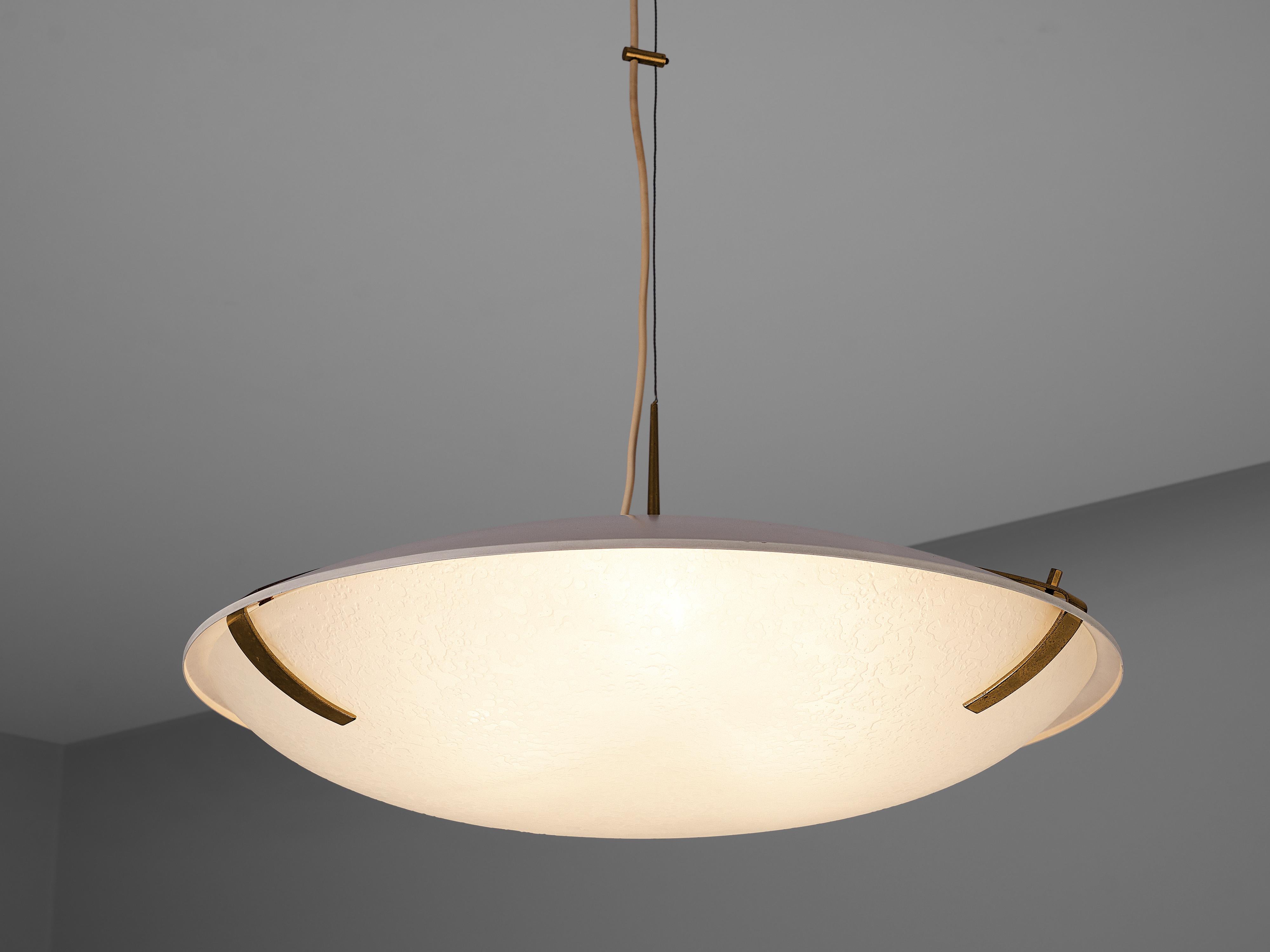 Italian Stilnovo Pendant '1140' in Aluminium, Brass and Glass