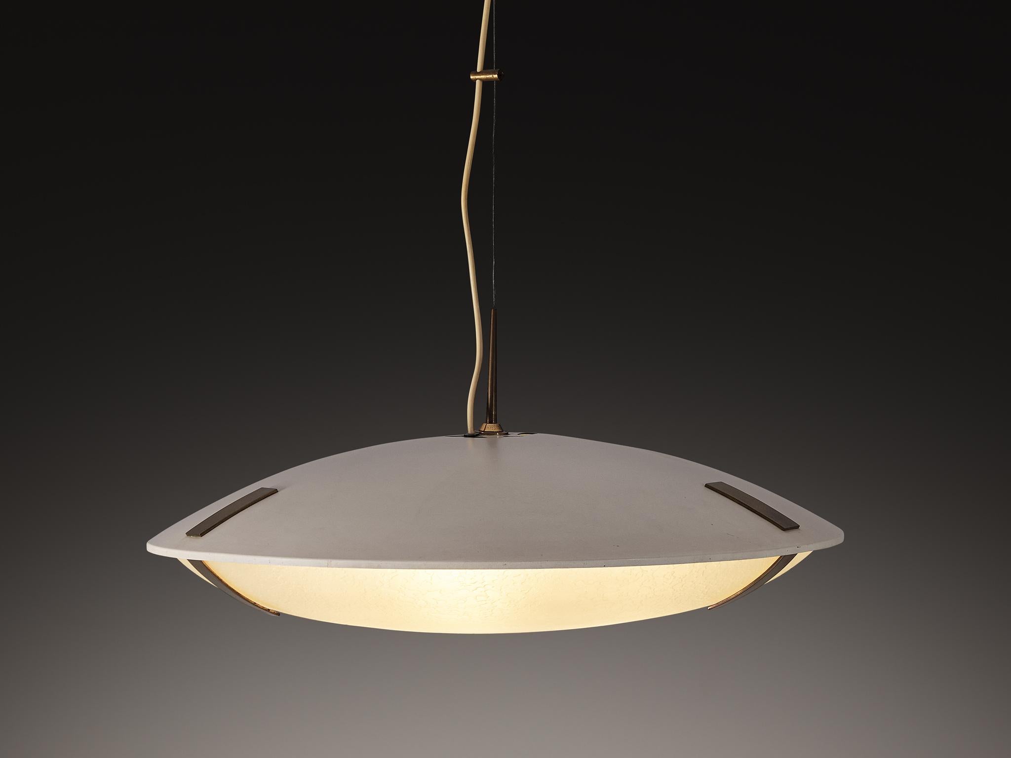 Colgante Stilnovo '1140' de Aluminio, Latón y Cristal en Bueno estado para la venta en Waalwijk, NL
