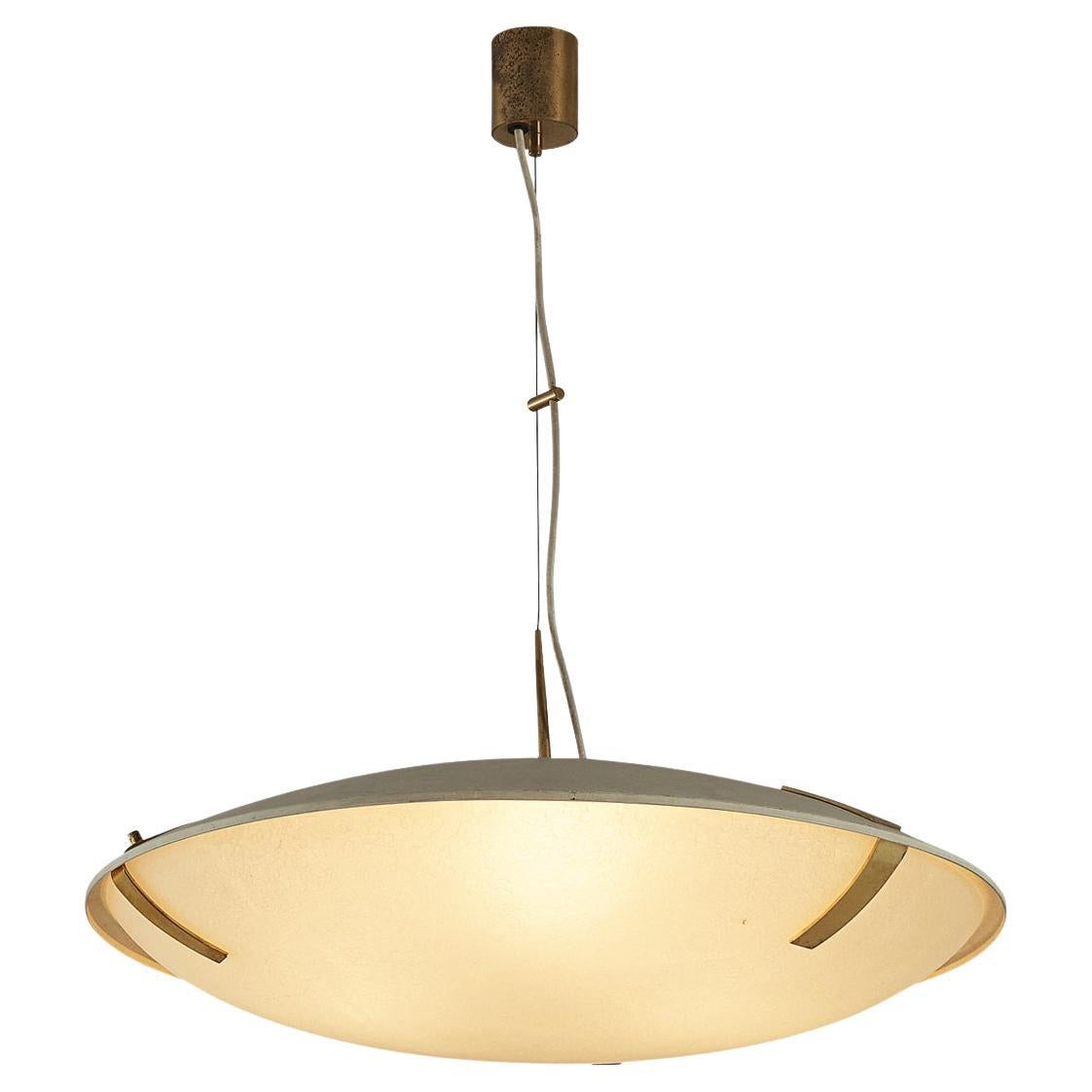 Stilnovo Pendant '1140' in Aluminium, Brass and Glass  For Sale