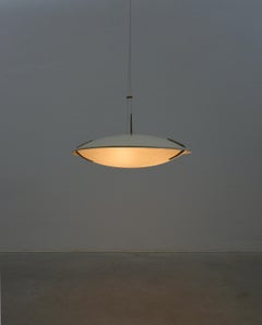 Stilnovo Pendant 1140 White Aluminium, Brass And Glass, Italy 1960