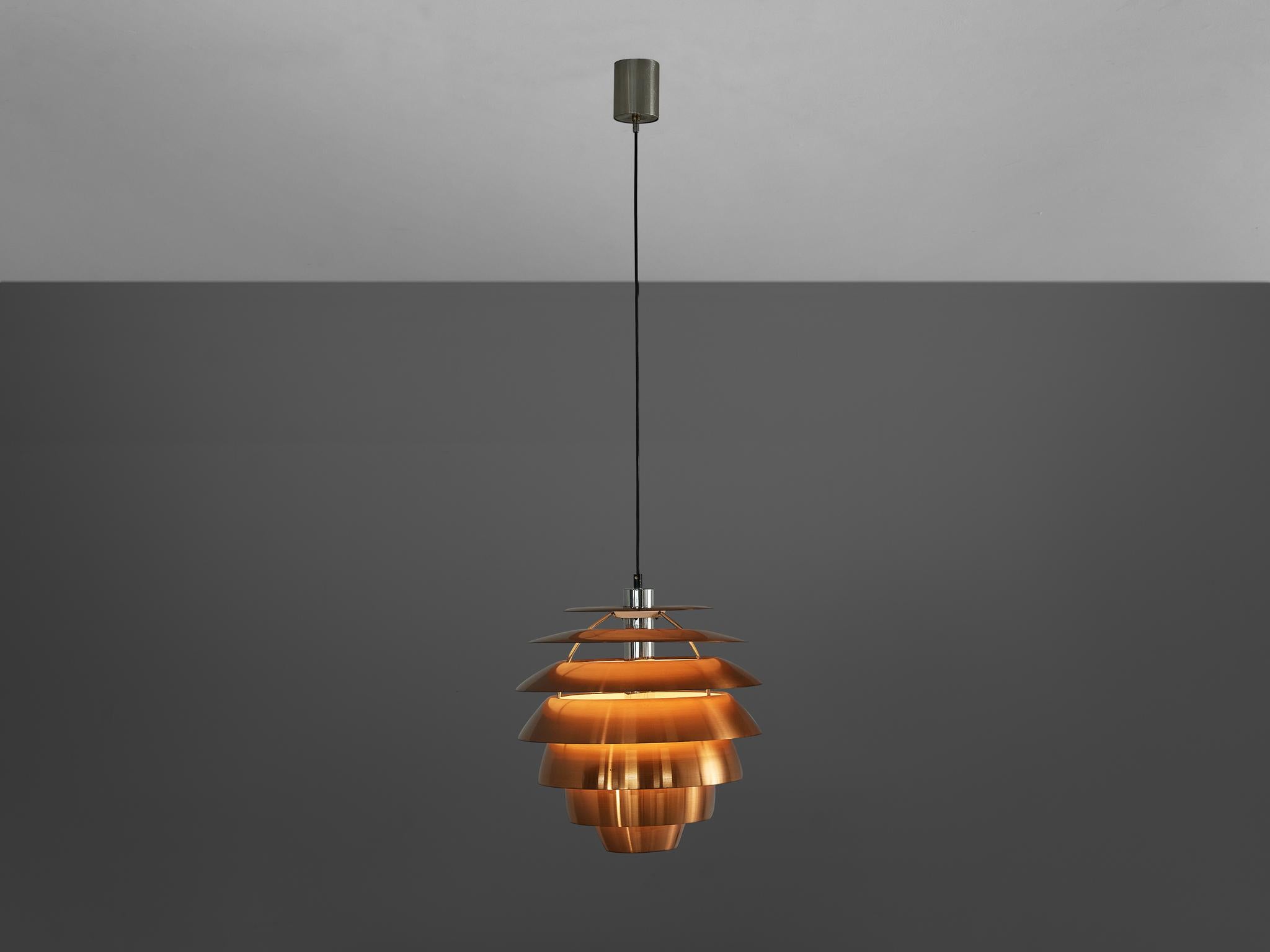 Italian Stilnovo Pendant in Brushed Copper