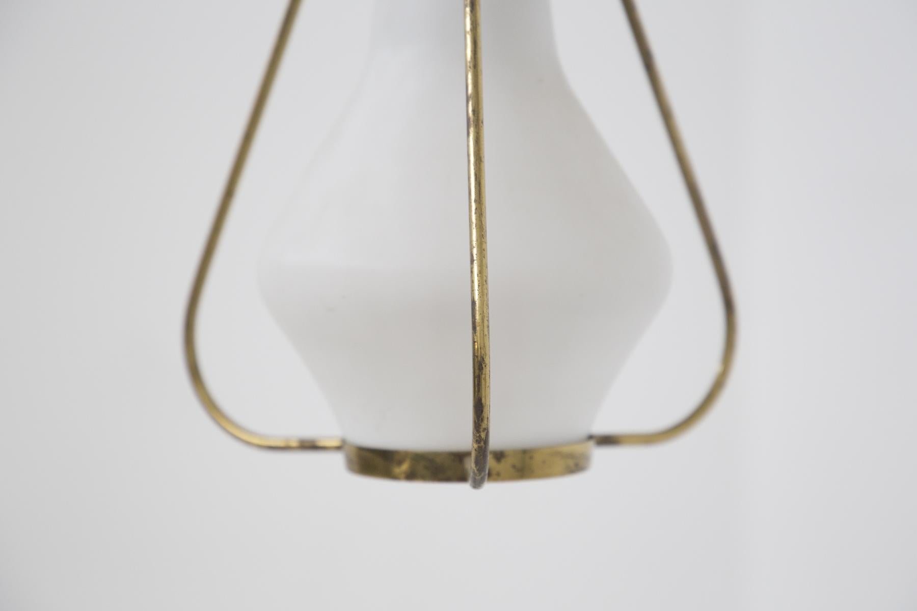 Italian Stilnovo Pendant in Opaline Glass and Brass