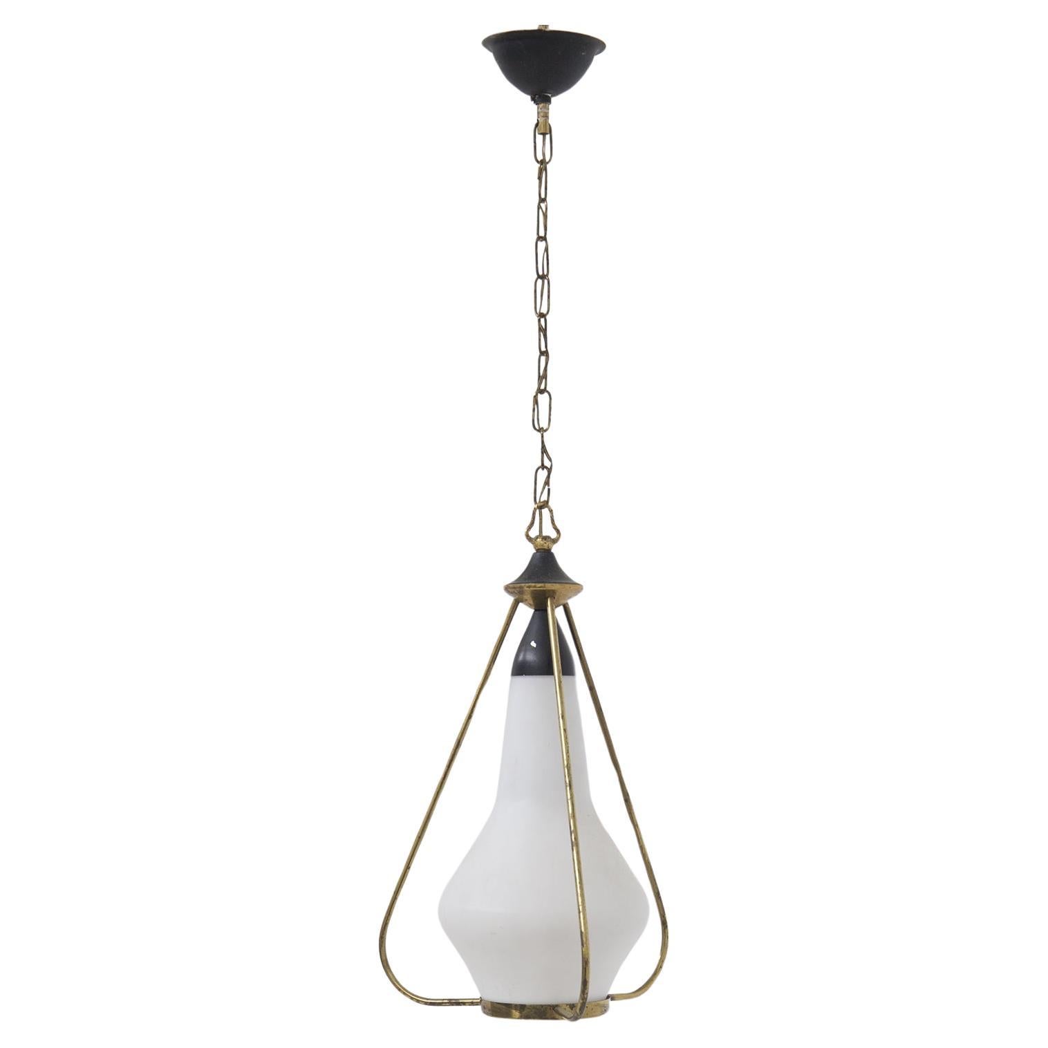 Colgante Stilnovo en latón cristal opalino