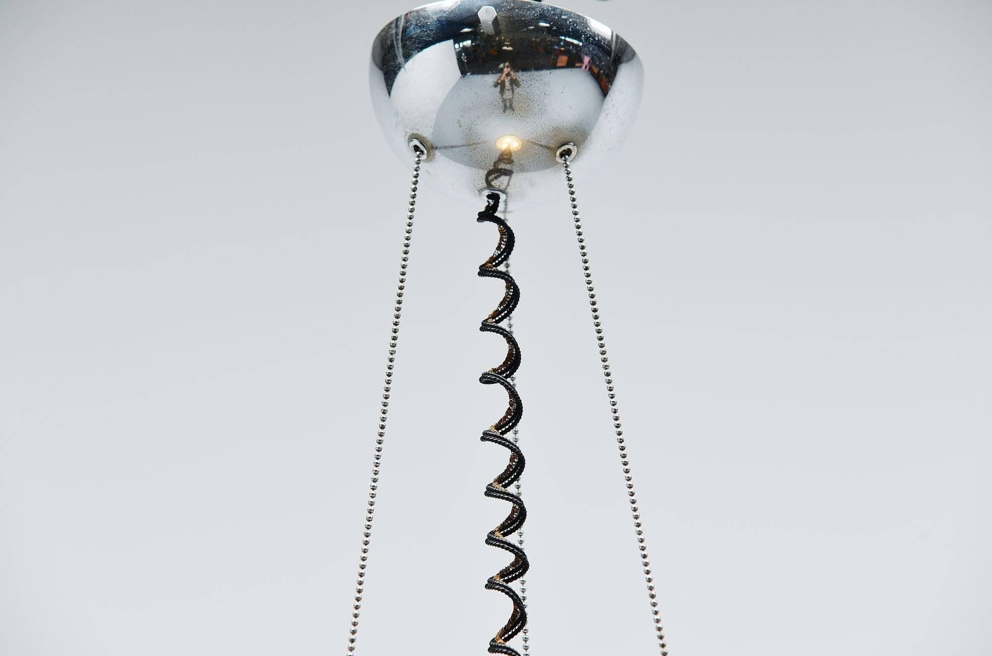 Mid-Century Modern Stilnovo Pendant Lamp Chrome and Glass, Italy, 1965