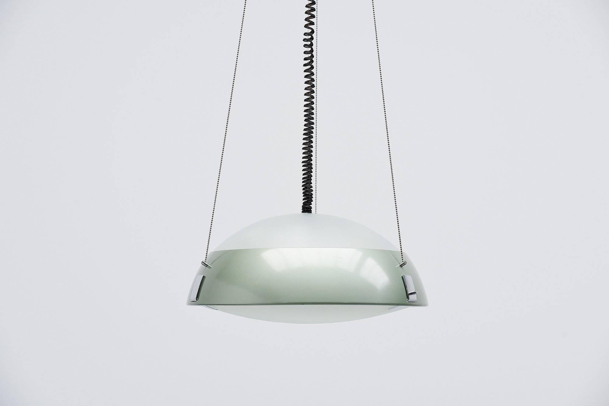 Aluminum Stilnovo Pendant Lamp Chrome and Glass, Italy, 1965