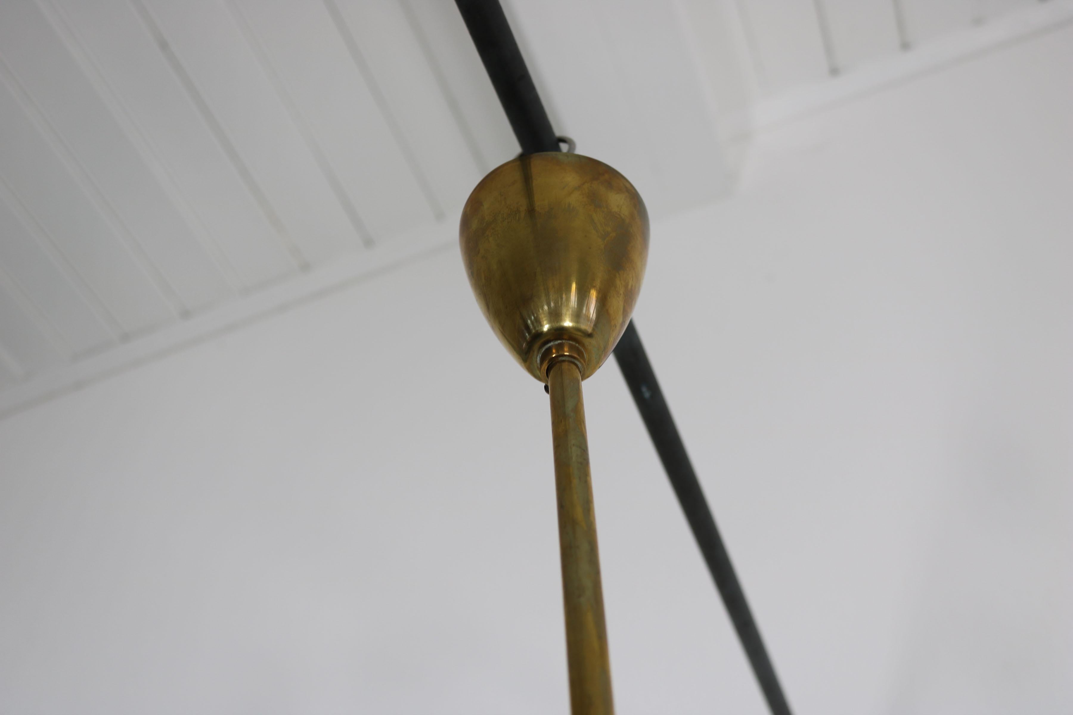 Stilnovo pendant lamp from Italy. 1950, brass, opal glass. 3