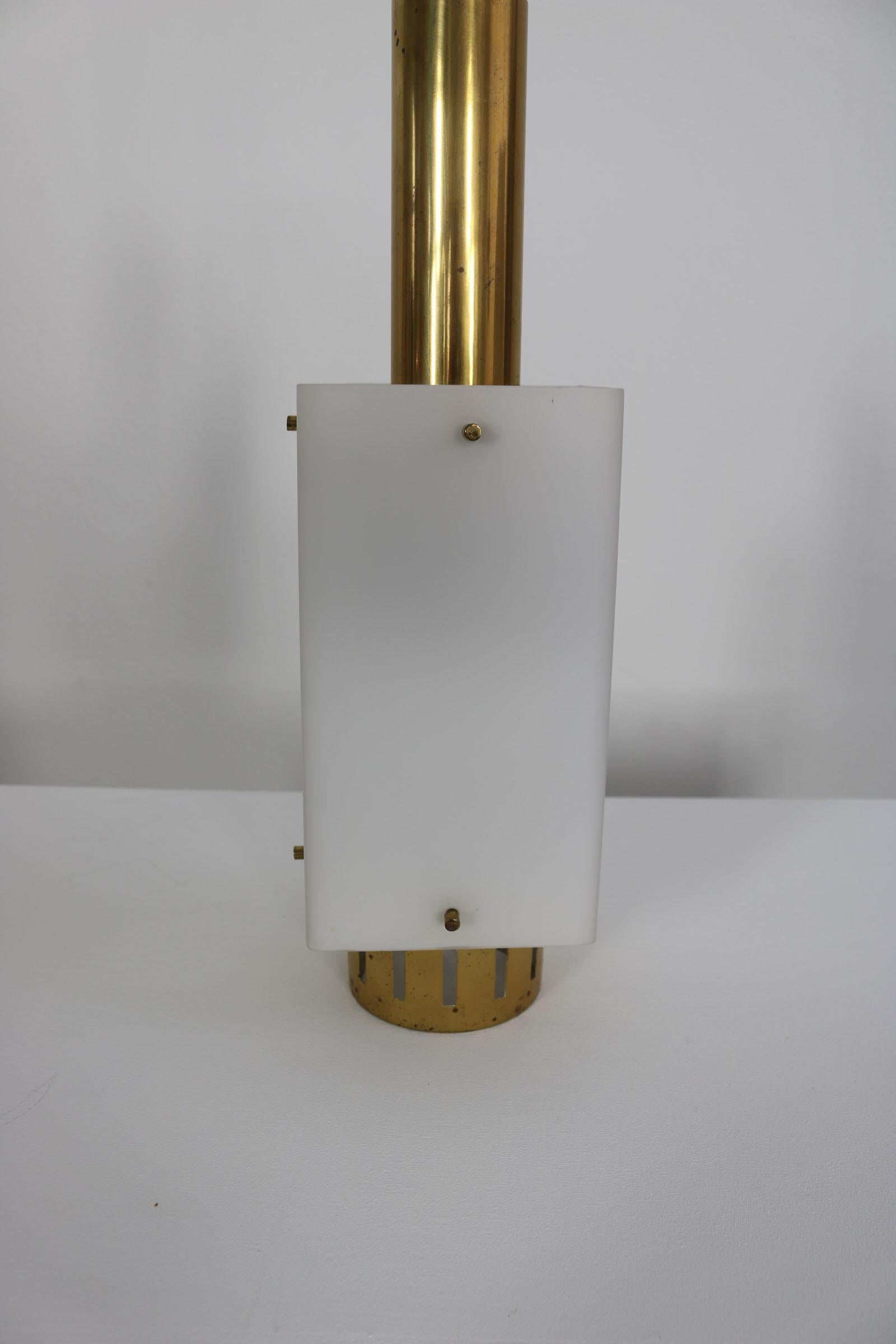 Mid-Century Modern Stilnovo pendant lamp from Italy. 1950, brass, opal glass.
