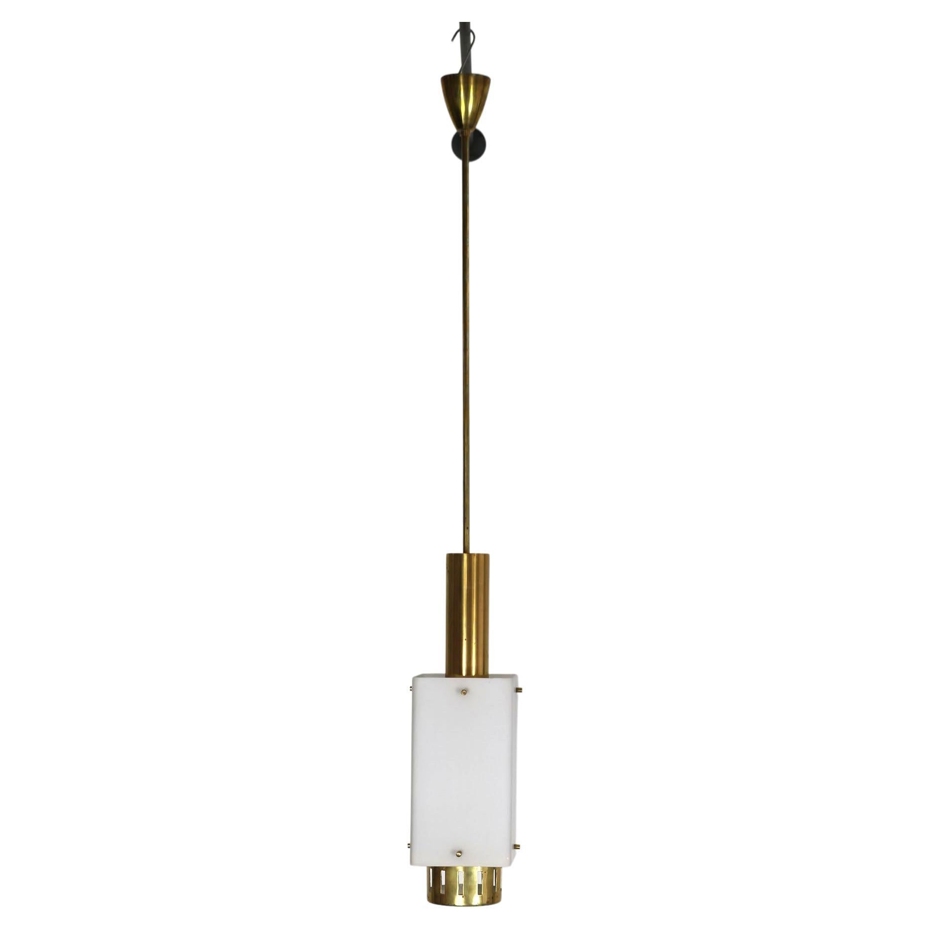 Stilnovo pendant lamp from Italy. 1950, brass, opal glass.