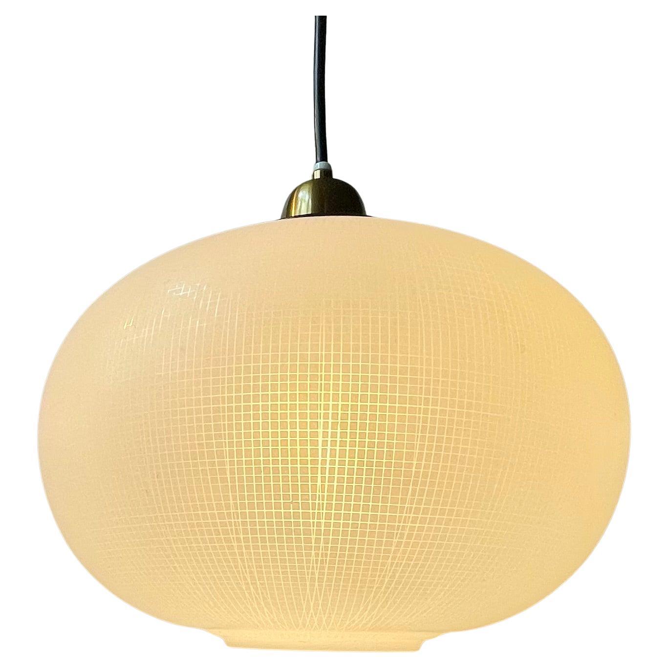 Stilnovo Pendant Lamp in Etched Satin Glass, 1960, attributed