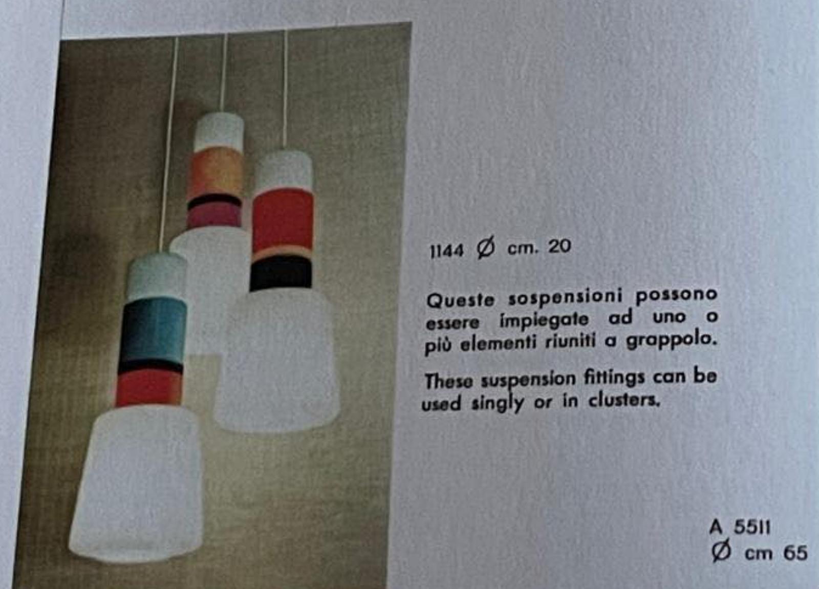 Altro Stilnovo pendant lamp mod A5511 diffusers in opal glass and colored plexiglass in vendita