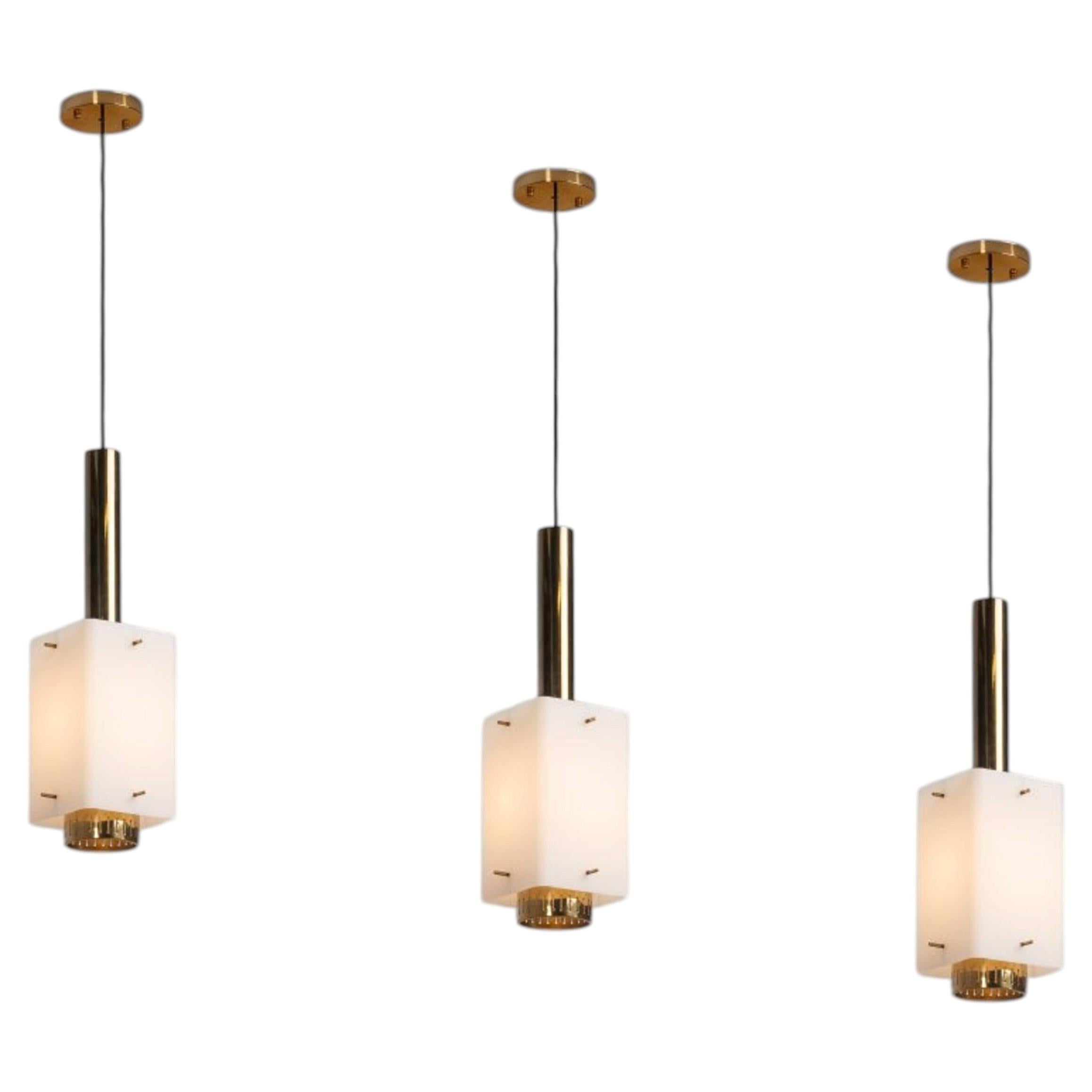 Stilnovo pendant lamps made in Italy 1960 brass and glass