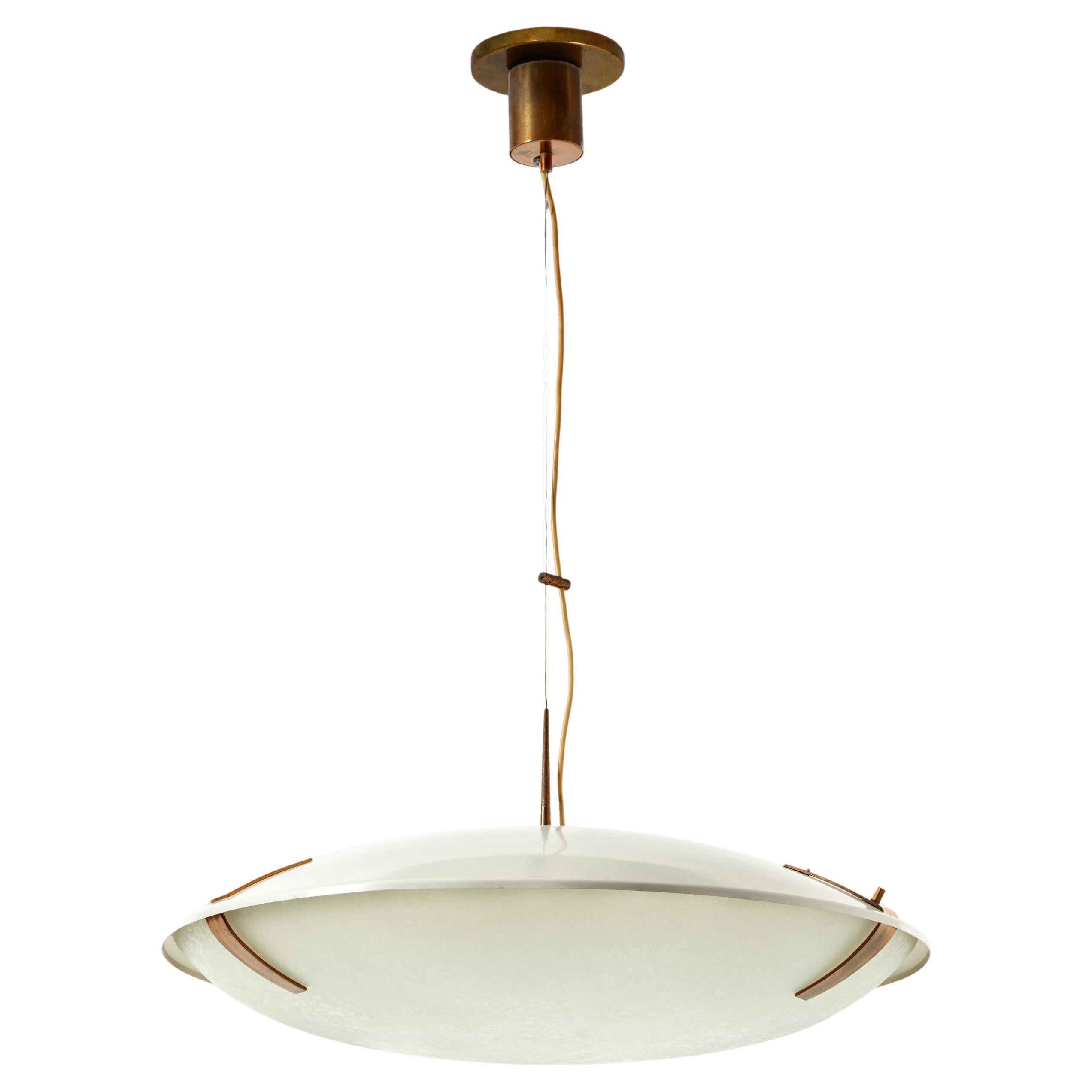 Lampada a sospensione Stilnovo modello 1140 in alluminio, ottone e vetro, Italia, anni
60