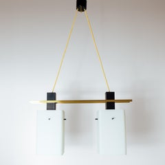 Stilnovo Mid-Century Two Spots Pendant Light, Opaline Glass & Brass, Italy
