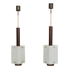 Stilnovo, Pendant Lights, Brass, Copper, Glass, Italy, 1950s