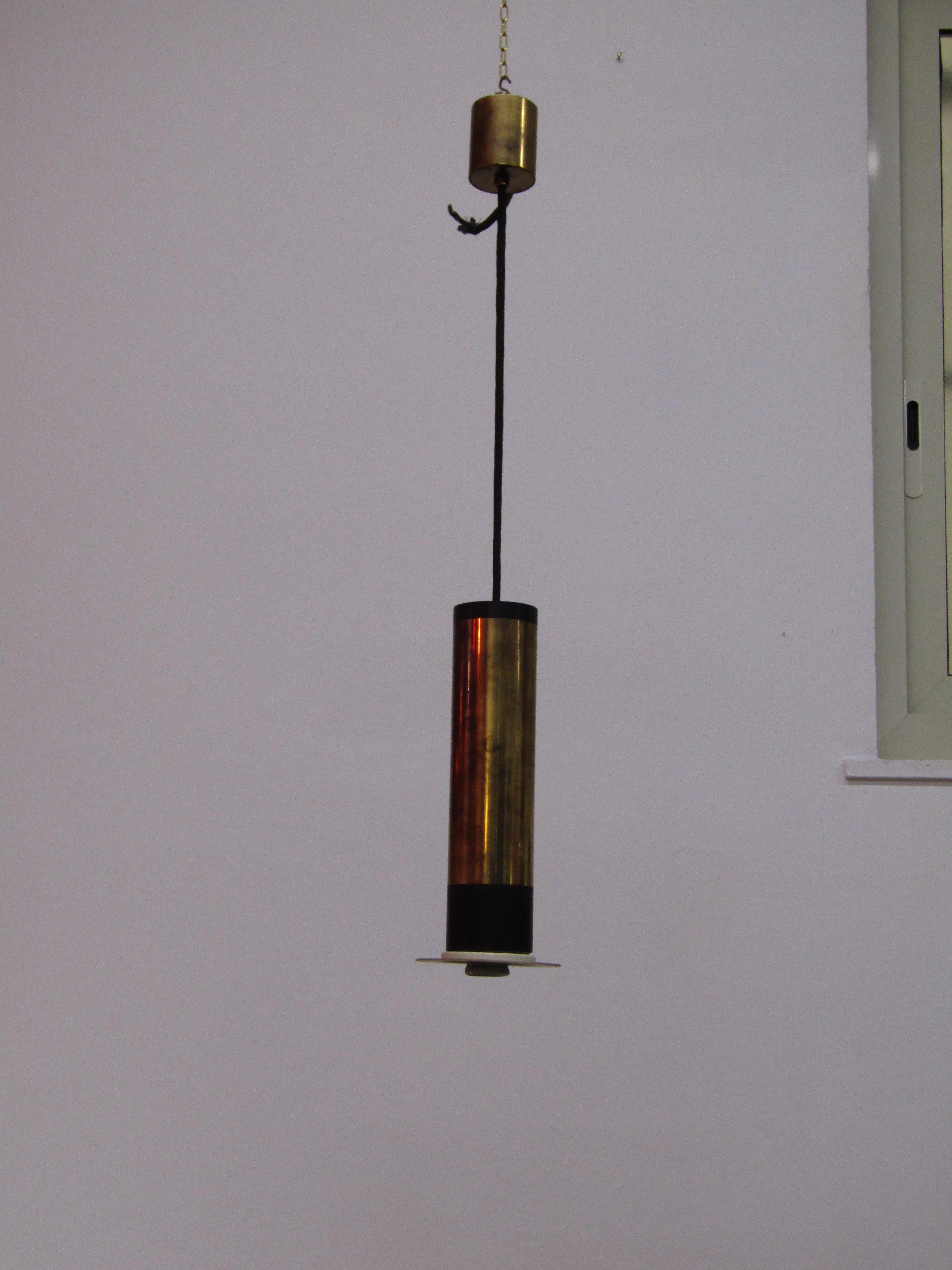 Italian Suspension lamp made by Stilnovo in Italy with a brass structure and  midcentury For Sale