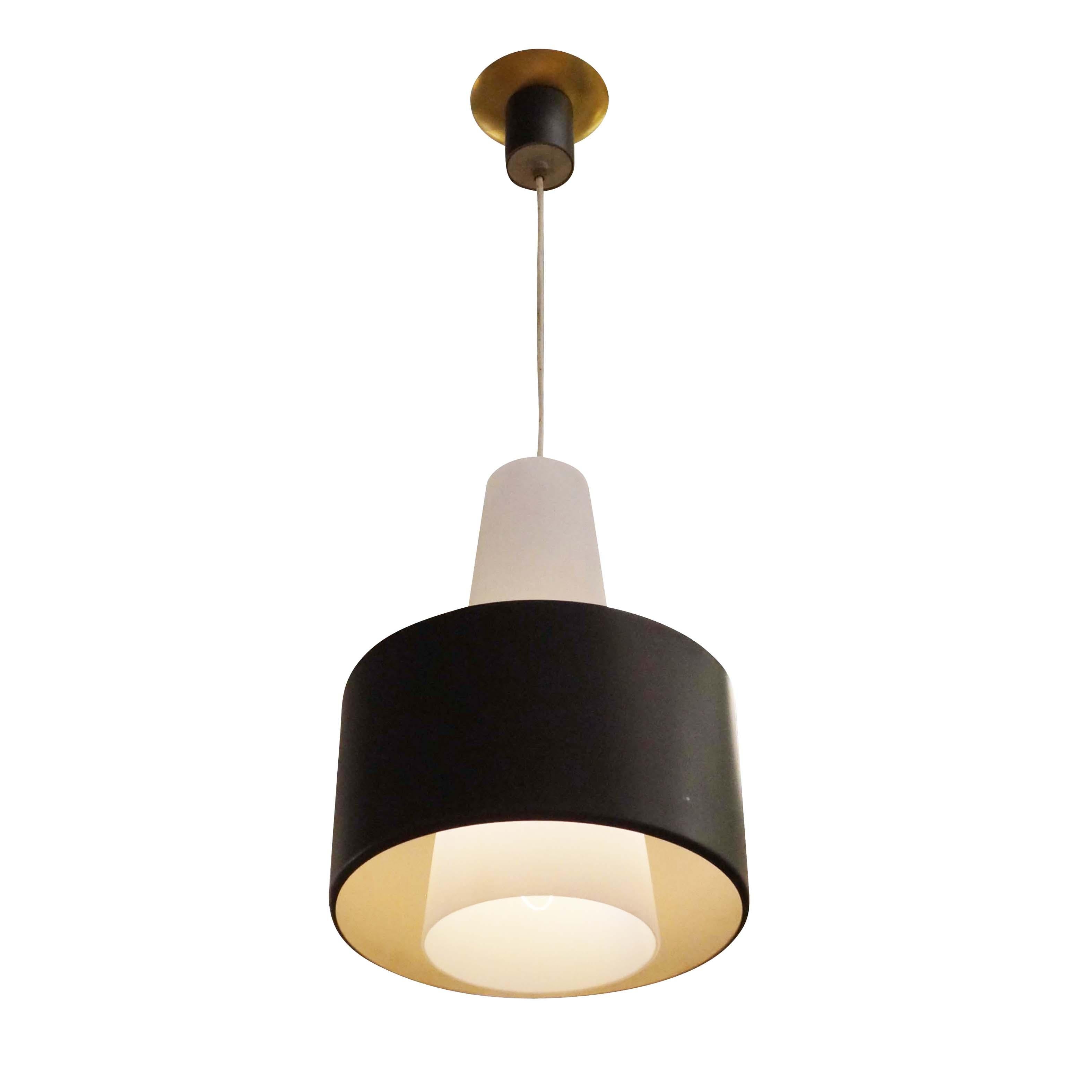 Mid-Century Modern Stilnovo Pendant with Black and White Shade For Sale