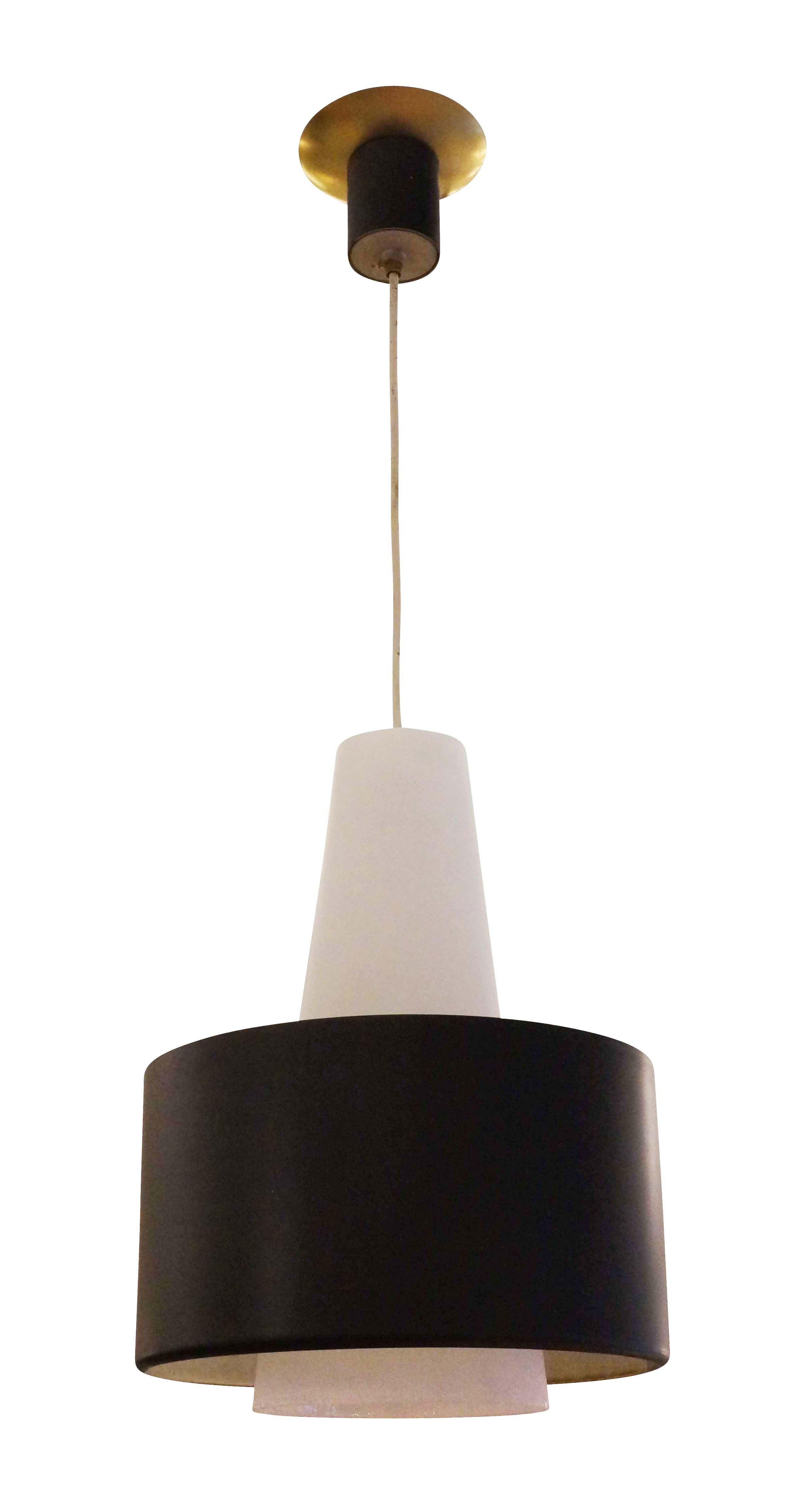 Italian Stilnovo Pendant with Black and White Shade For Sale