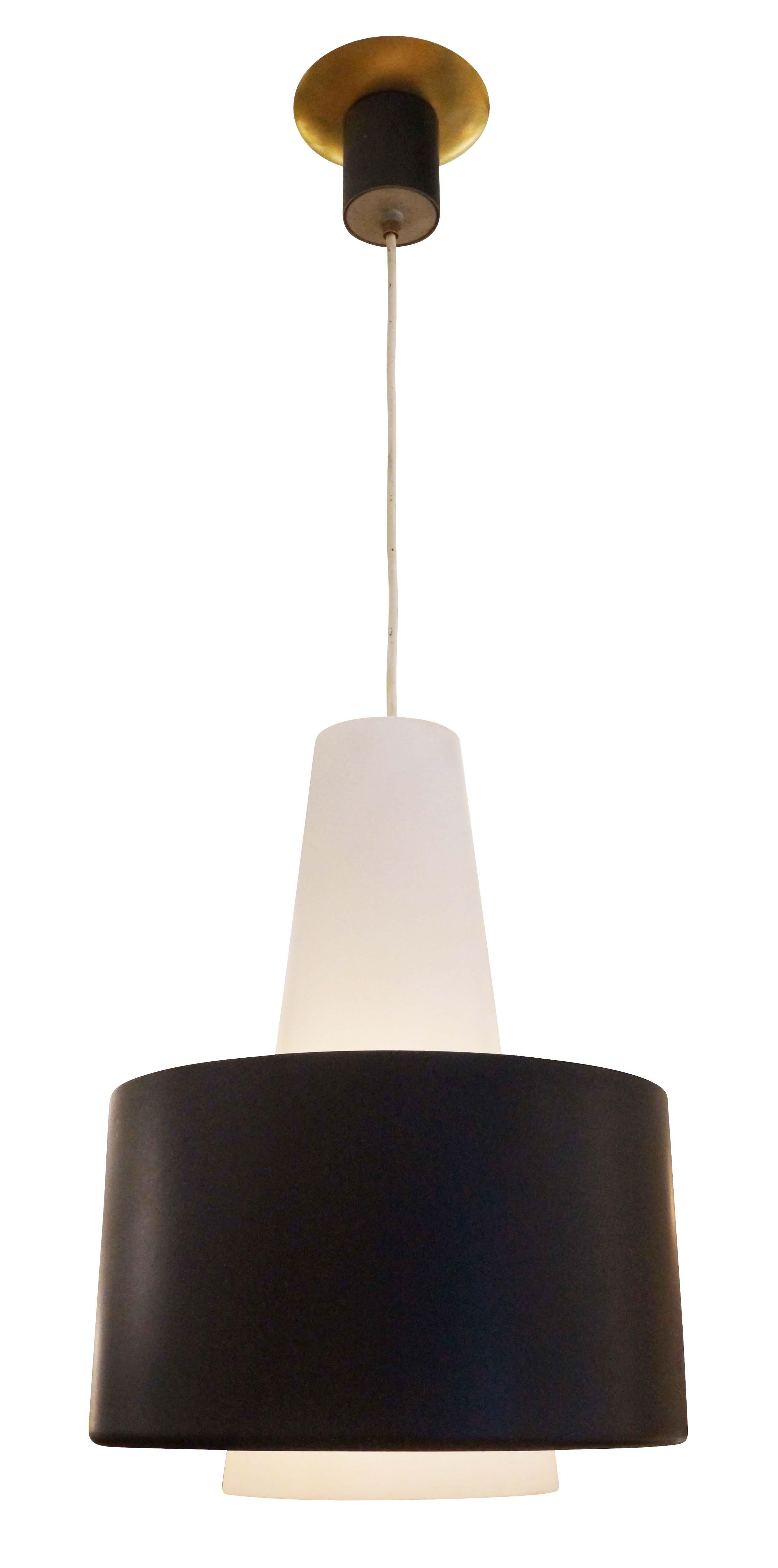 Mid-20th Century Stilnovo Pendant with Black and White Shade For Sale