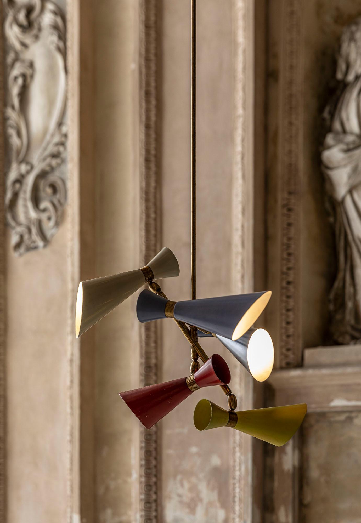 Mid-Century Modern Stilnovo Pendant with Five Lights